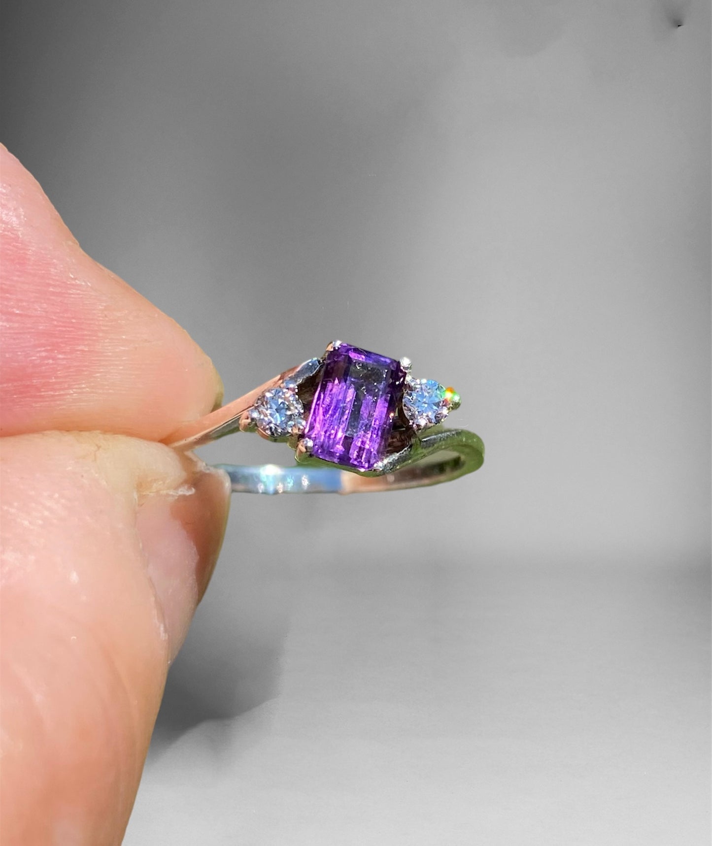 Vintage Amethyst Diamond Accent Sterling Silver Ring Size 7.25