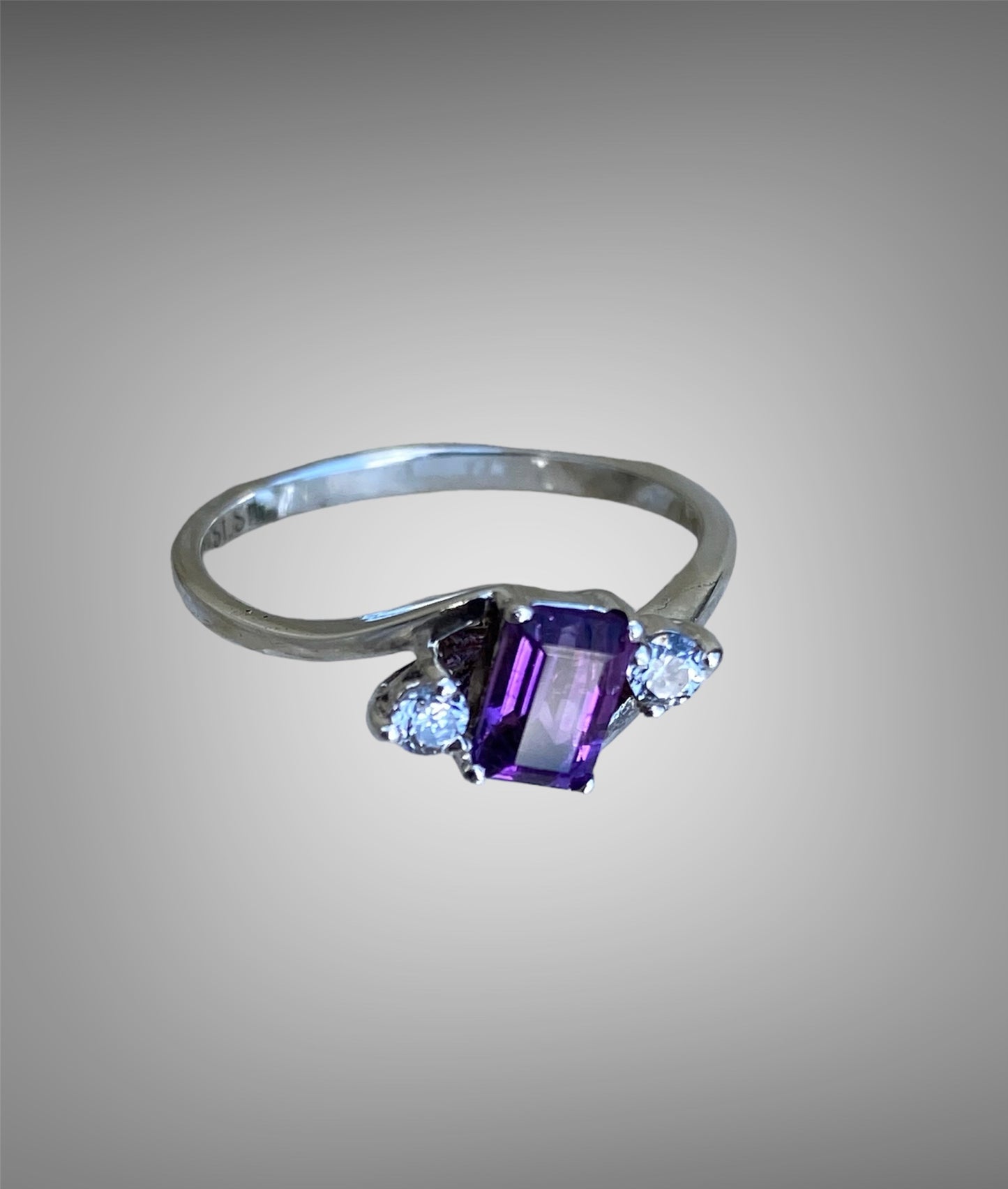 Vintage Amethyst Diamond Accent Sterling Silver Ring Size 7.25