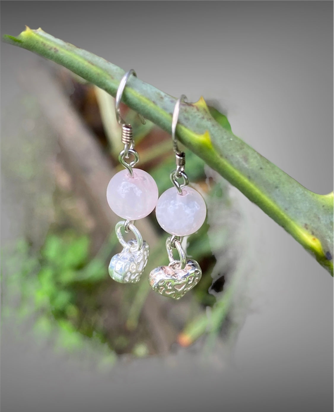 Rose Quartz and heart charm Earrings