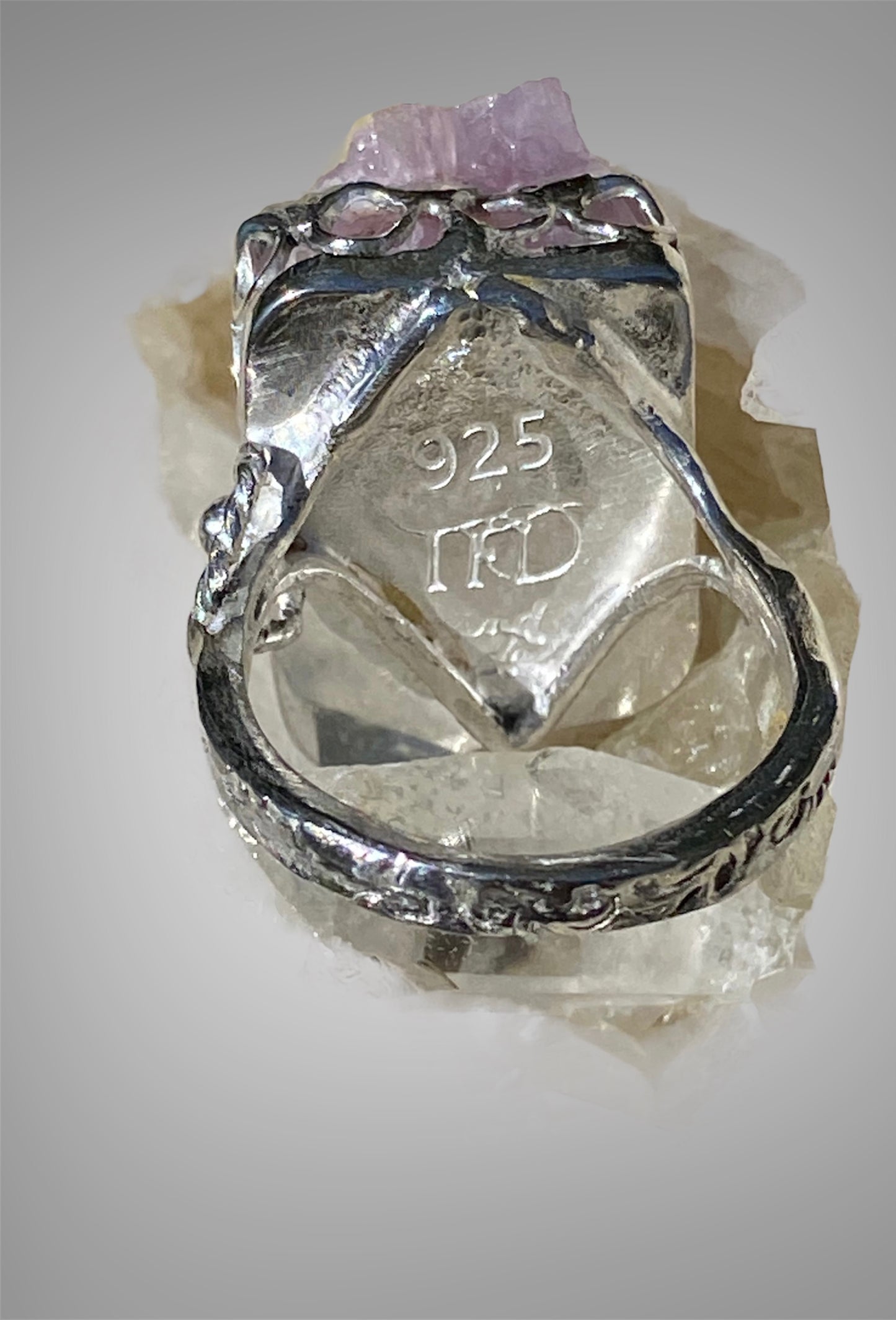 Handmade Raw Pink Kunzite Statement Ring