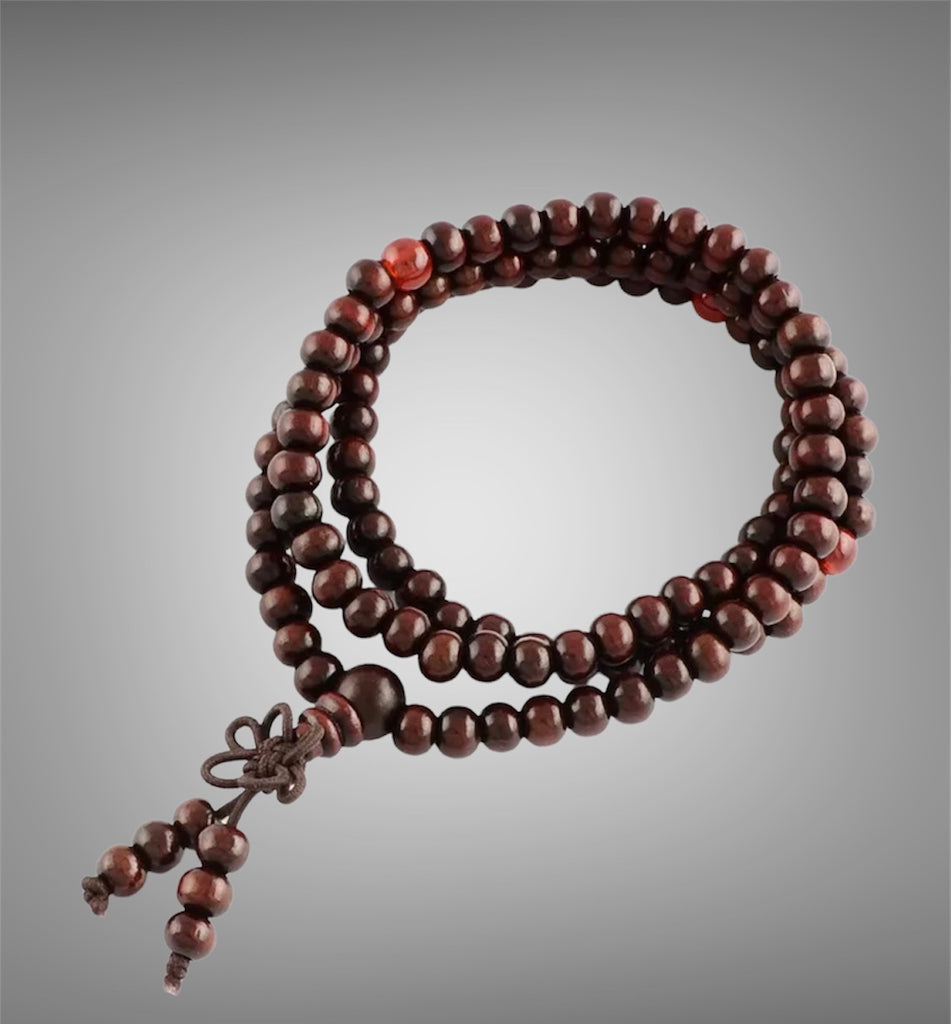 Bali mala bracelet of Sacred Rudraksha and bronze Bali mala bead