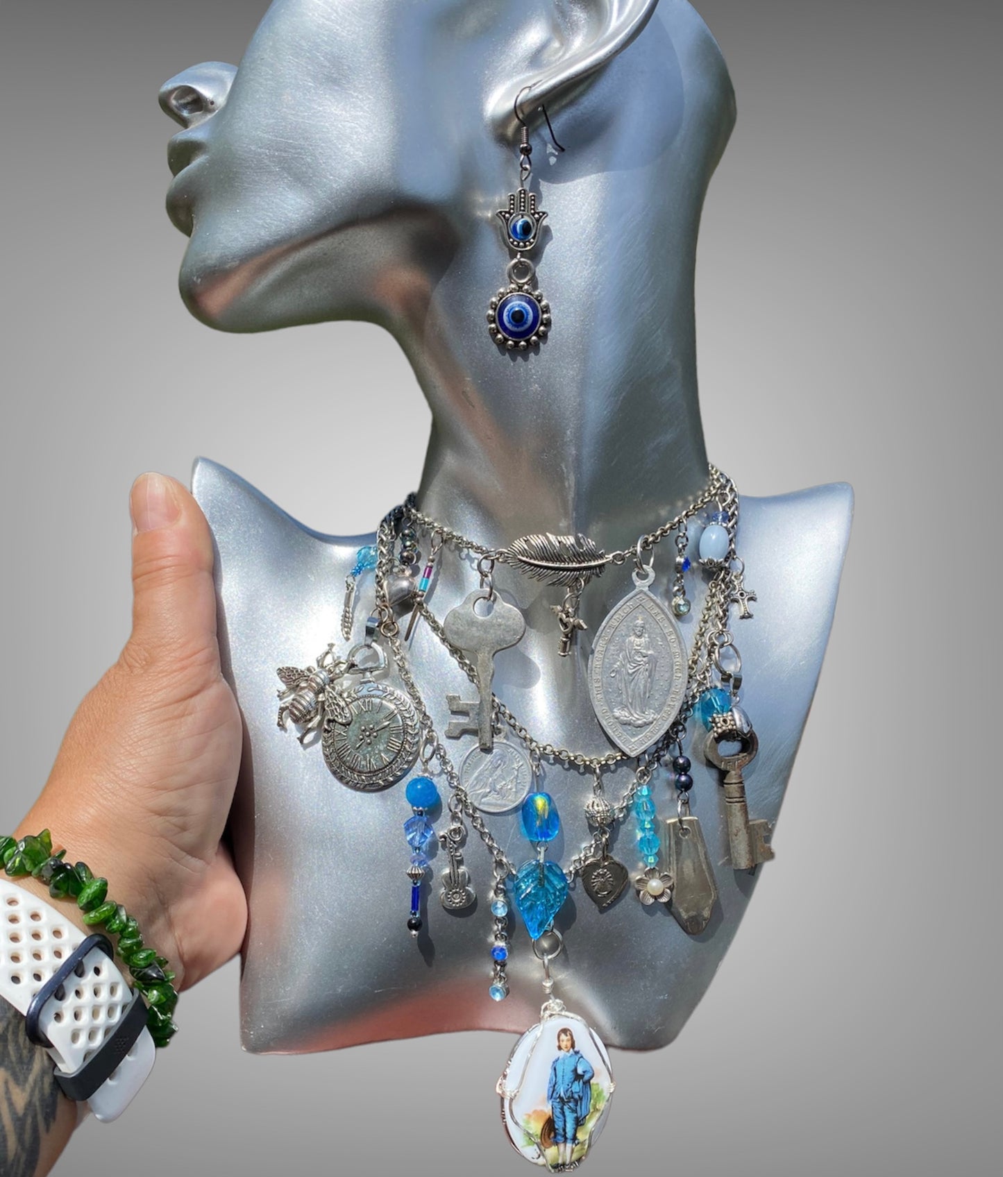 Blue Boy Altered Art Assemblage Necklace Pendant
