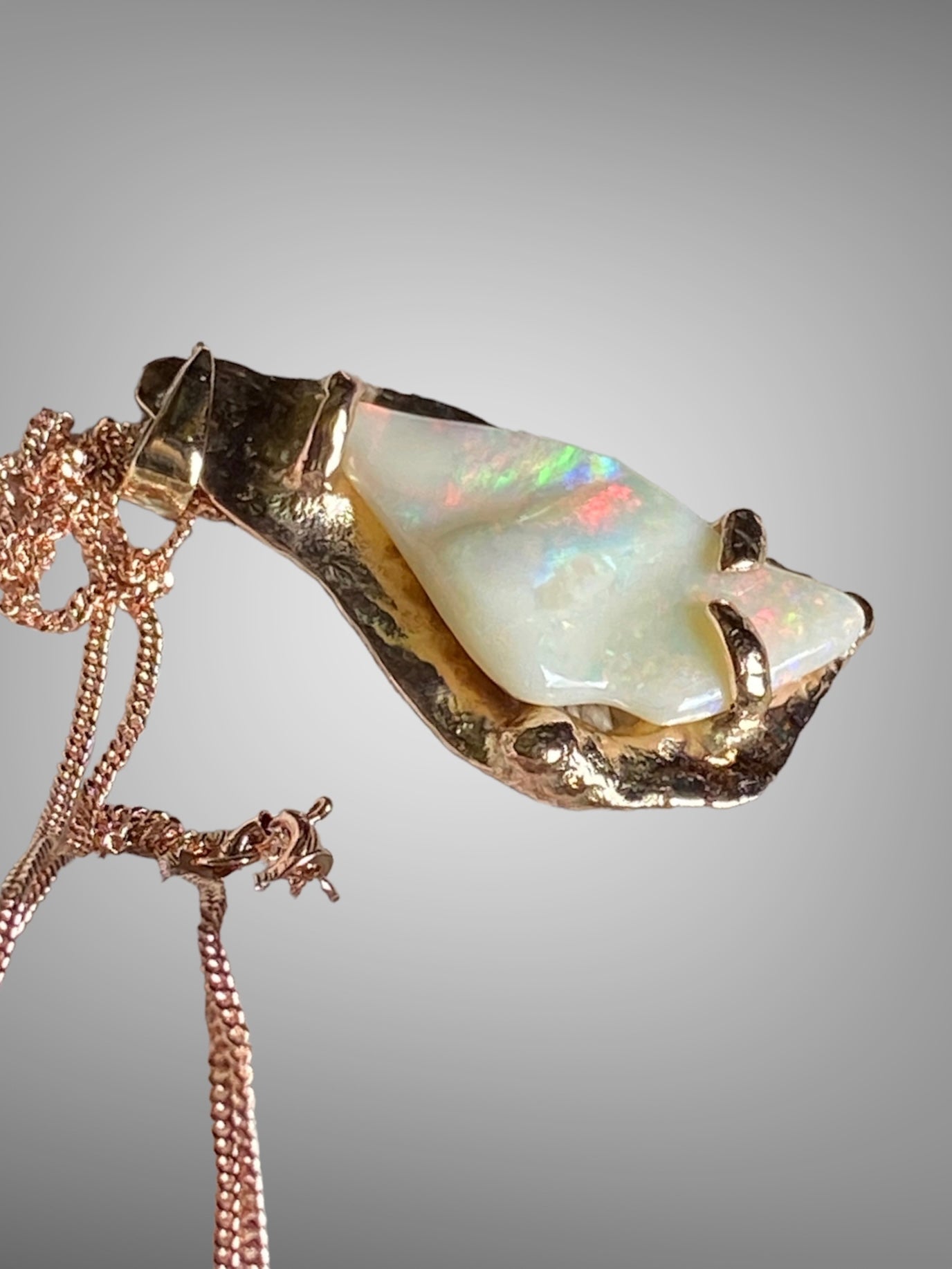Handmade Rainbow Flame Freeform Solid Mintabie Opal Pendant 9ct Rose Gold sold