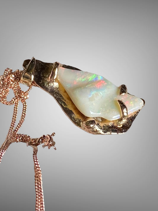 Handmade Rainbow Flame Freeform Solid Mintabie Opal Pendant 9ct Rose Gold sold