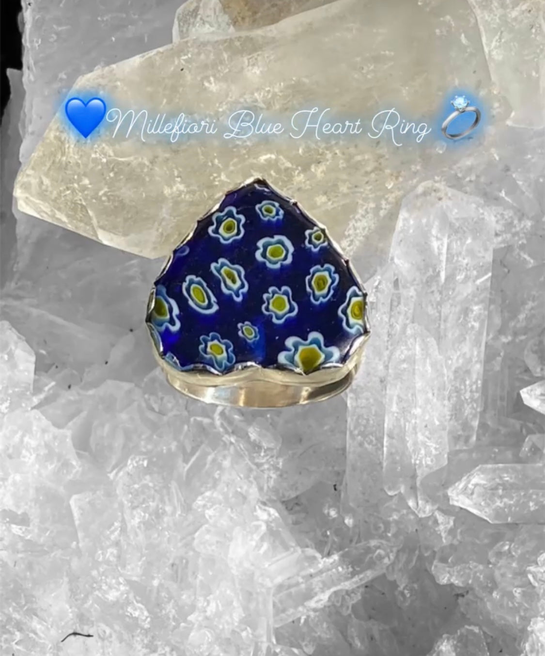 Handmade Millefiori Glass Blue Heart Ring