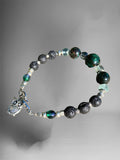 Emerald Bead, Lava stone and Prehnite Bracelet