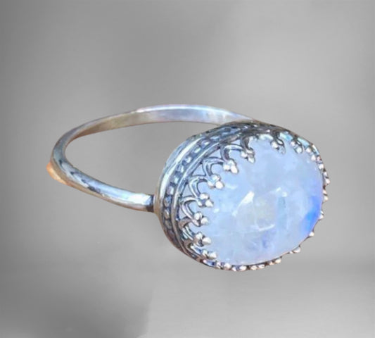 Handmade Petite Blue Fire Rainbow Moonstone Ring