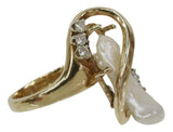 Vintage 14K Gold Baroque  Pearl & Diamond Ring