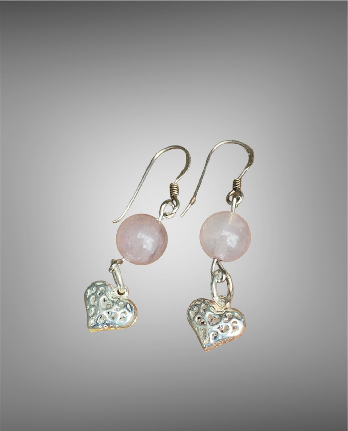 Rose Quartz and heart charm Earrings