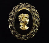 20th Century French Jet Black Glass Cameo Brooch