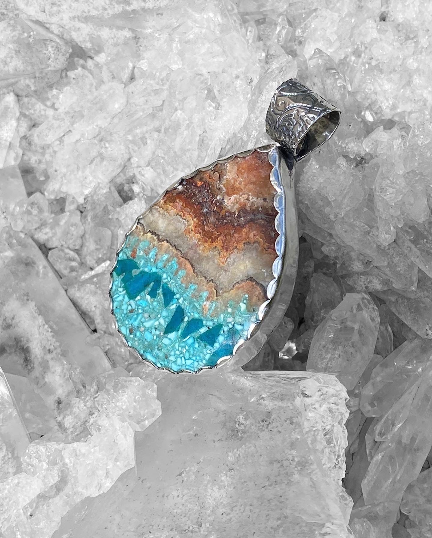 One-of-a-Kind Sterling Silver Bacon Opal & Turquoise Pendant Collector Statement Necklace