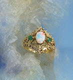 Vintage 14K Yellow Gold Opal and Emerald Ring