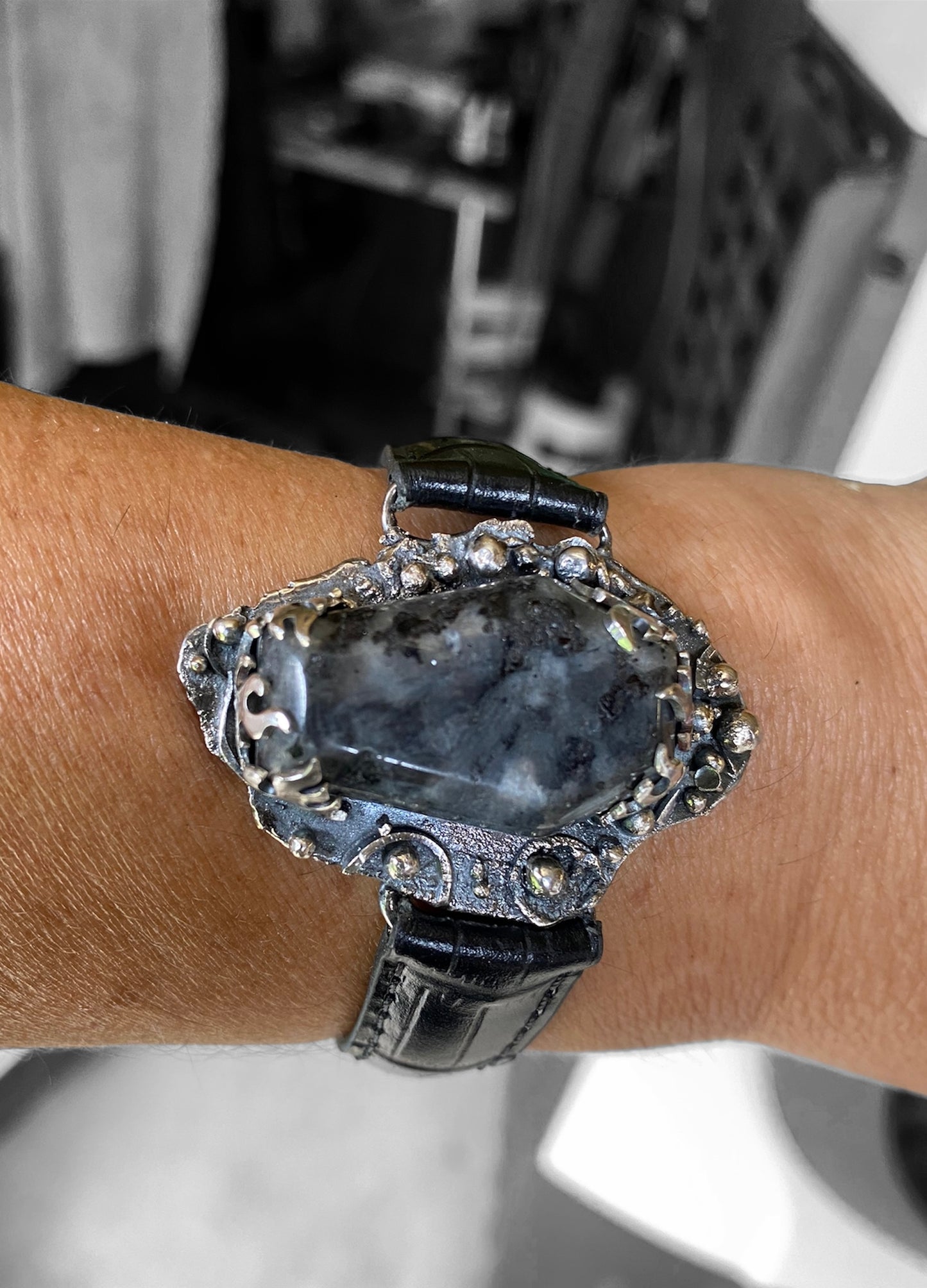Handmade Gabru Jasper Coffin Shaped Cabochon Mixed Media Cuff