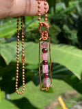 Pink tourmaline and 6mm Garnet Bead Copper Pendant