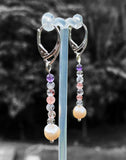 Natural Super Seven Crystal Beads and Peachy Pearl Earrings