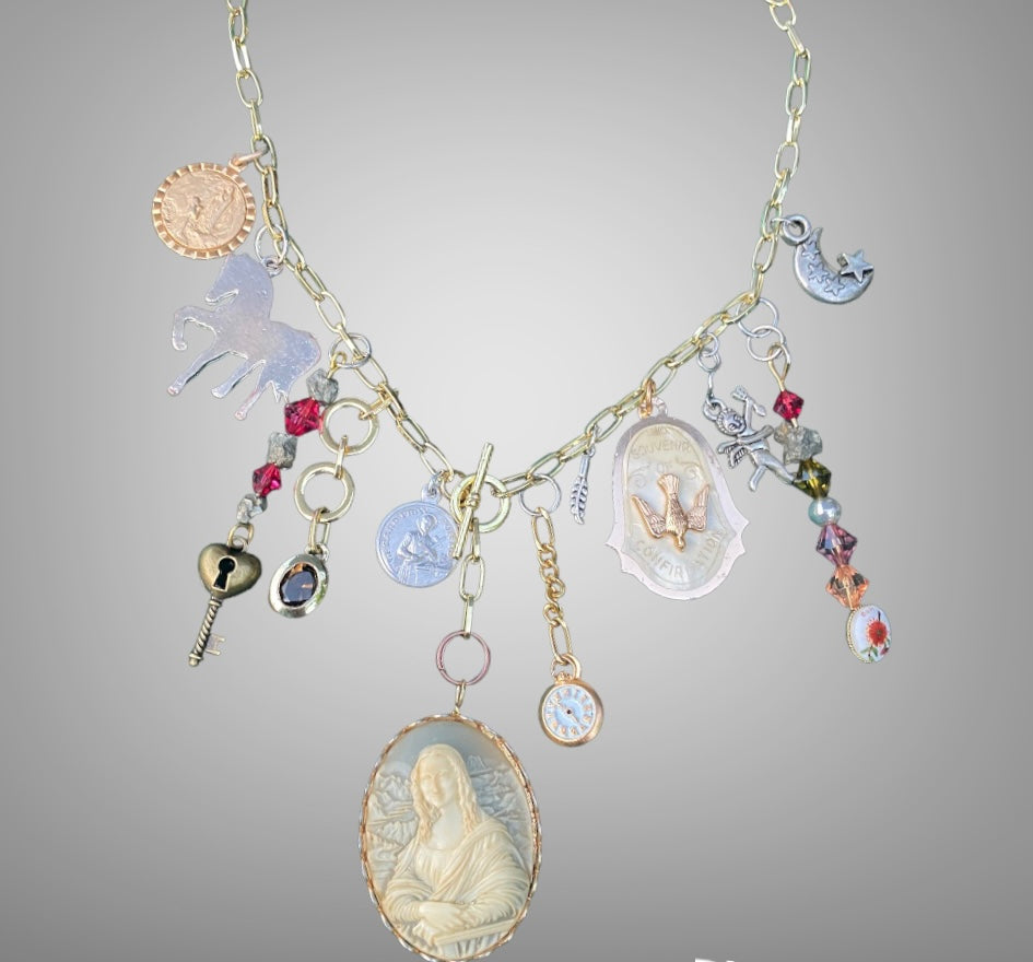 Handmade Altered Art Amalgamation Mona Lisa Necklace