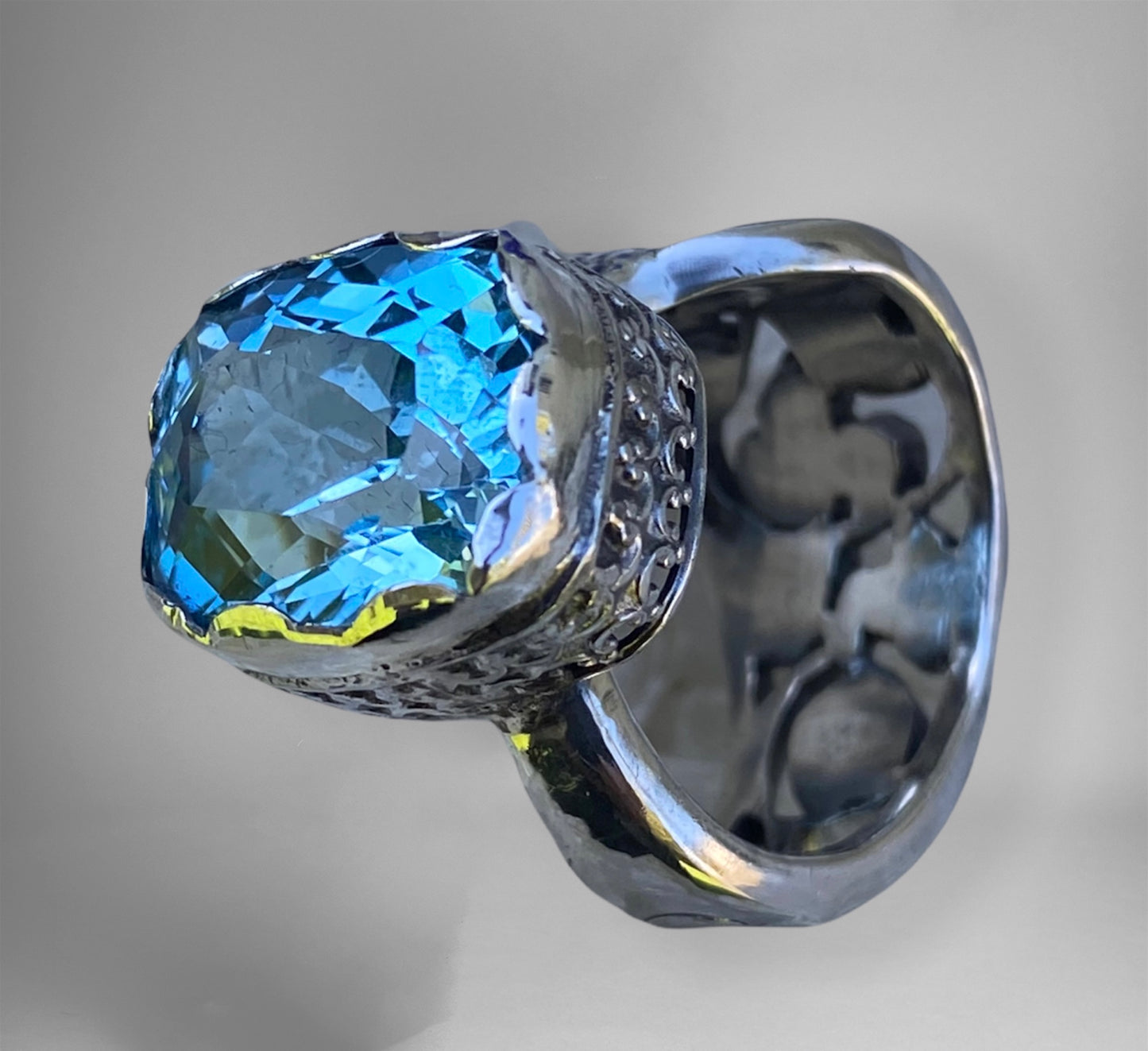 Custom Handmade Swiss Blue Topaz Ring for Kaye sold