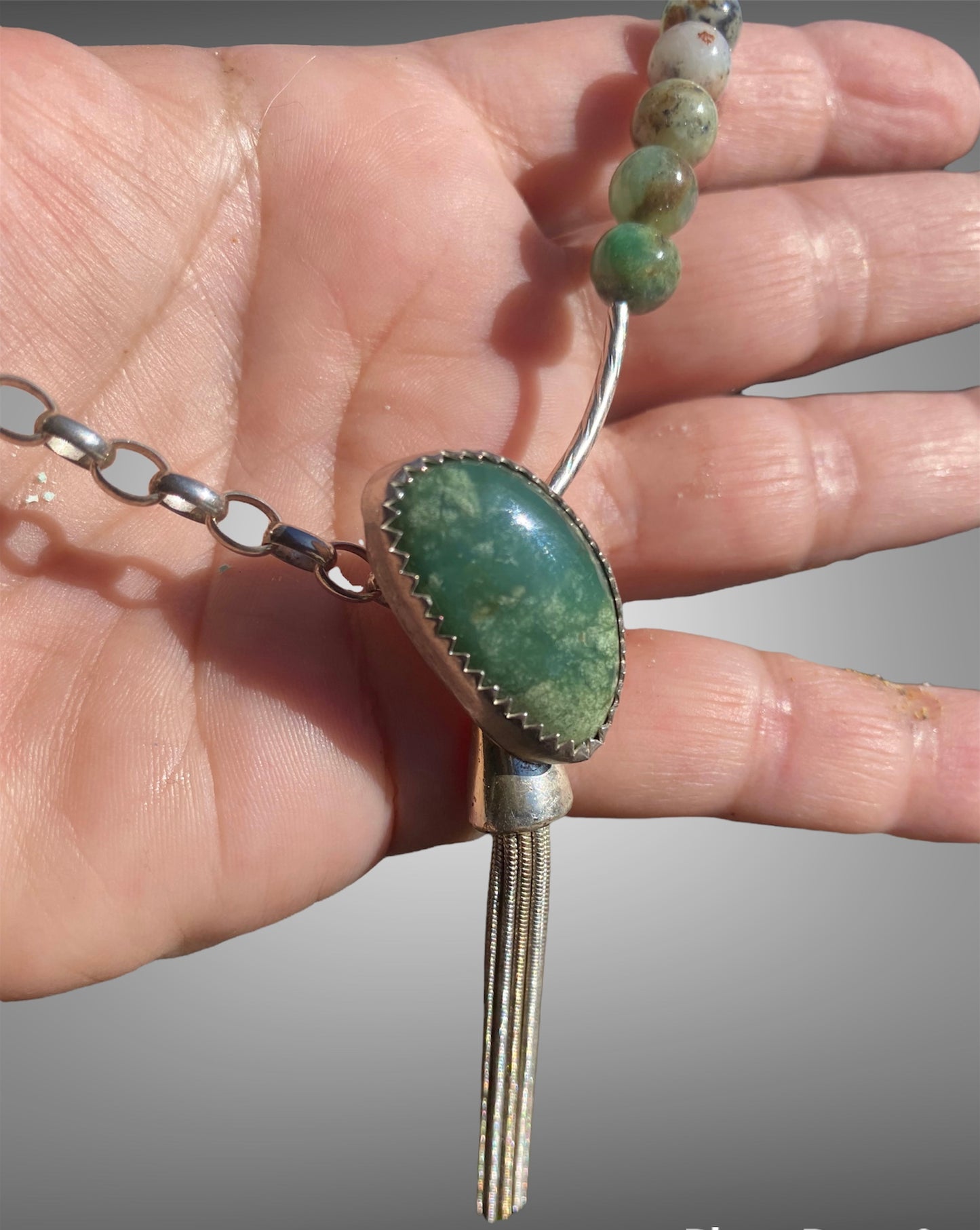 Chrysoprase and sterling silver pendant