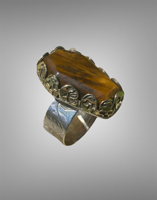 Handmade Coffin Tigers Eye Cabochon Ring