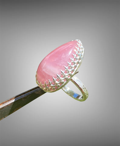 Handmade Large Pear Shaped Rose Quartz Artisan Ring