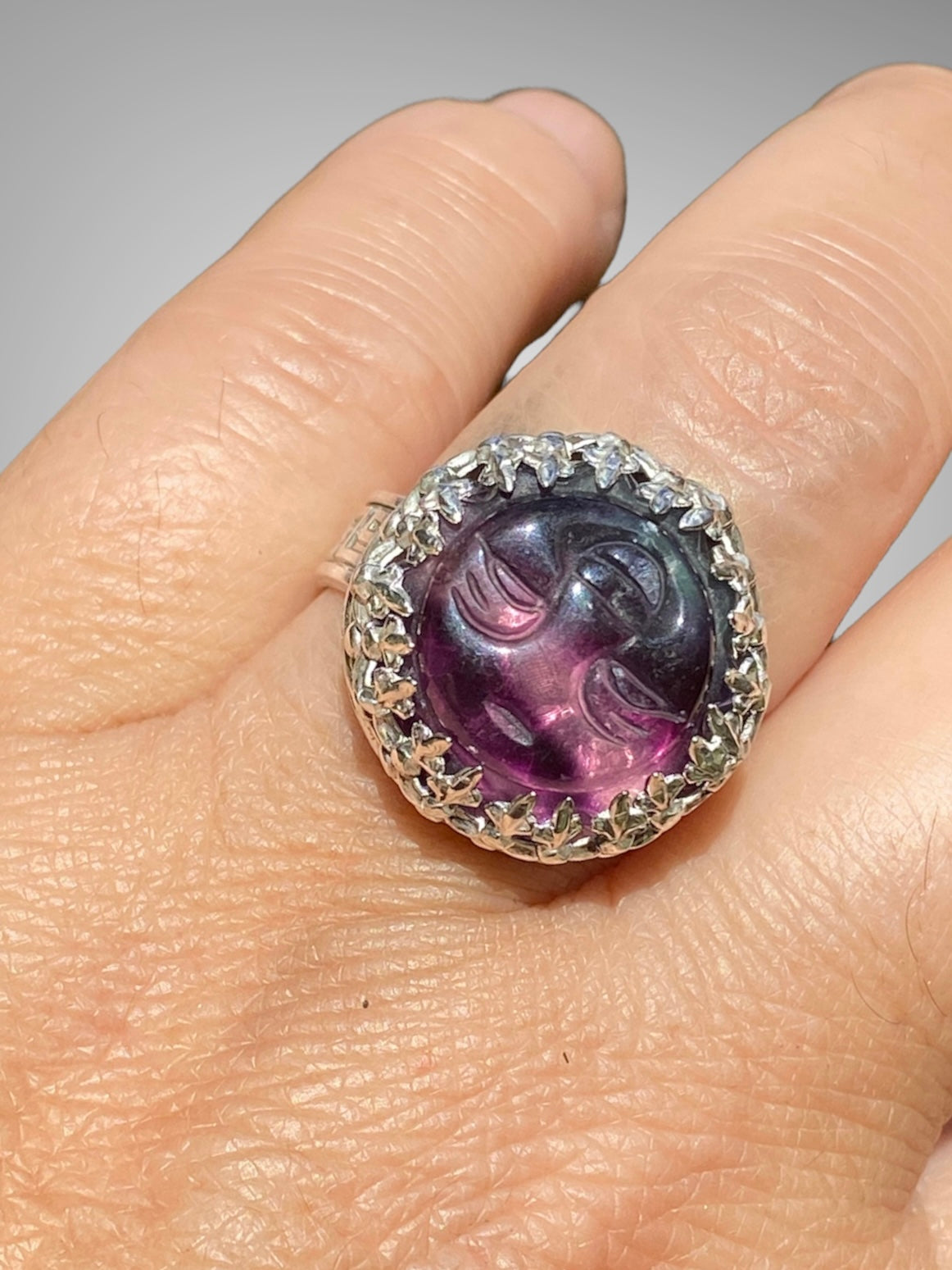 Handmade Rainbow Fluorite EMF Protection Ring
