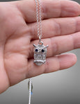 Sand Cast .999 Silver Owl with Sapphire Eyes Pendant
