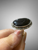 Art Deco Oval Onyx with Marcasite Halo Ring