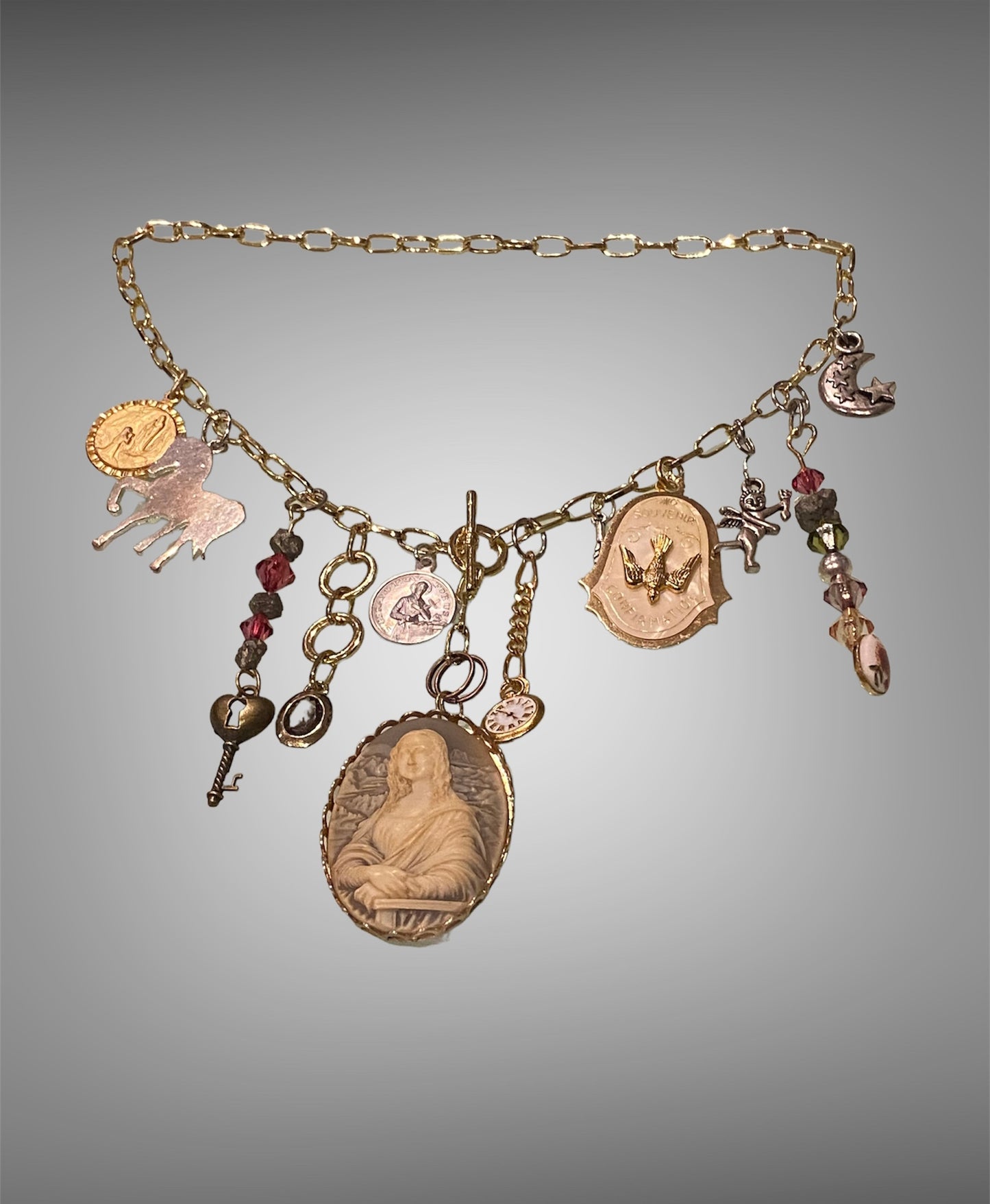 Handmade Altered Art Amalgamation Mona Lisa Necklace