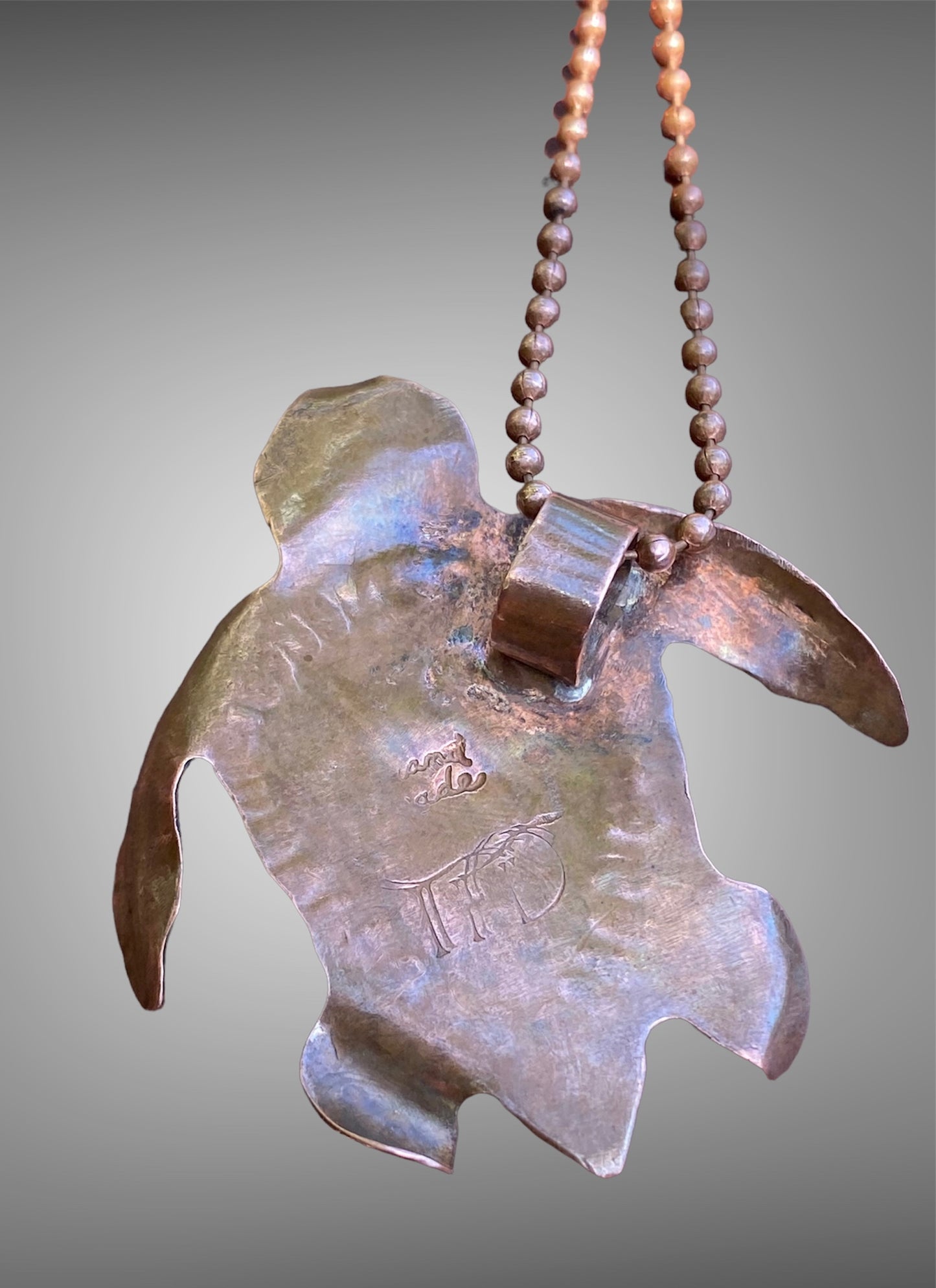 Handmade Turtle Larimar Spirit Animal Pendant Copper & Silver