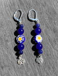 Blue Jade & Millefiori Bead Earrings with Tree of Life