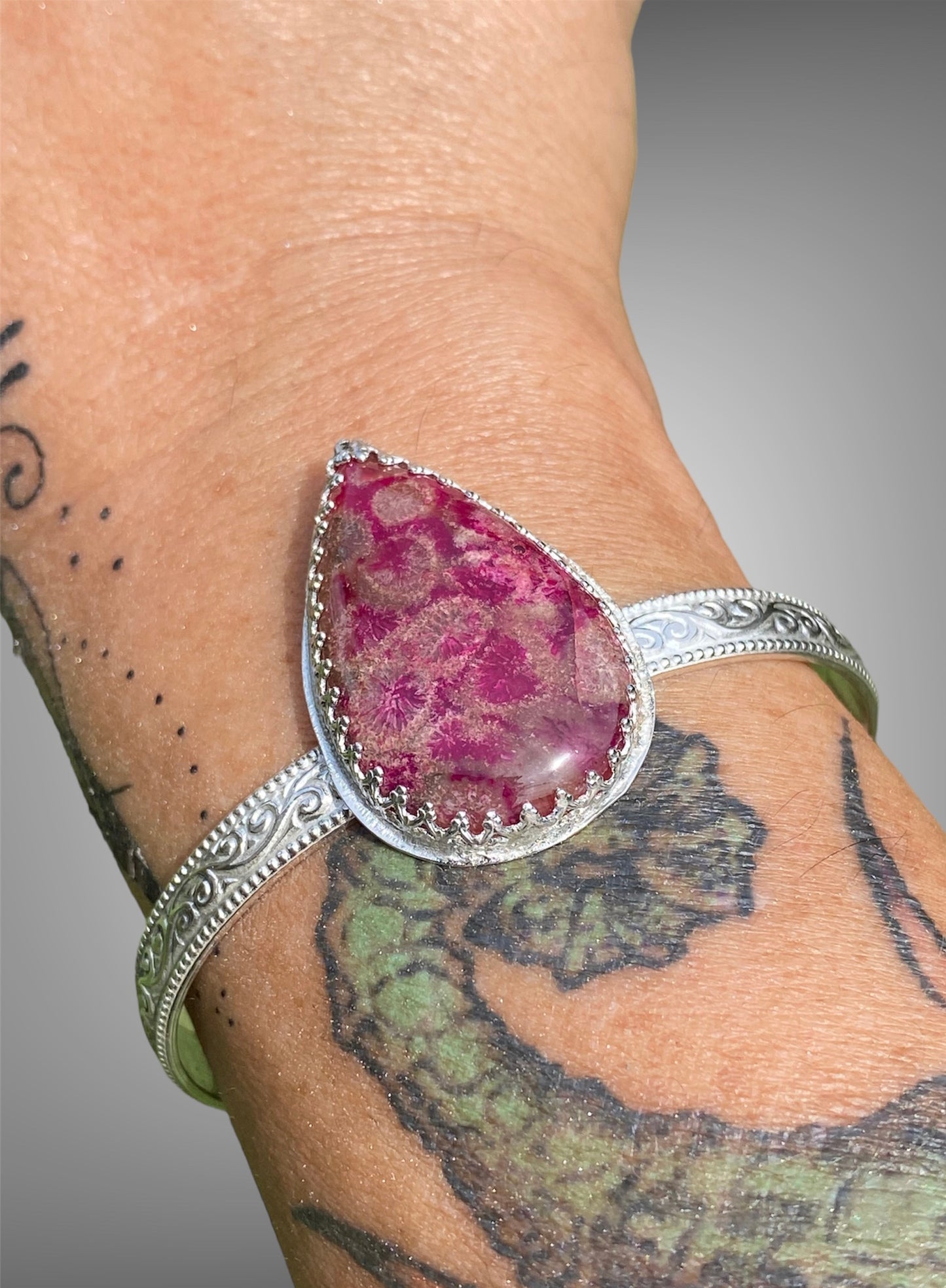 Fossilised Coral Agate Sterling Silver Artisan cuff
