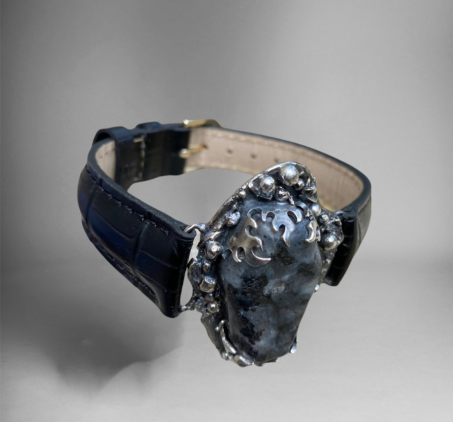 Handmade Gabru Jasper Coffin Shaped Cabochon Mixed Media Cuff