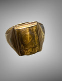 Antique Tiger Eye Carved Cameo of Napoleon and Josephine 10k Gold Ring