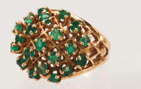 Yellow Gold Emerald Cluster Cocktail Dome Ring - 14k Round 2.55ctw Latticework