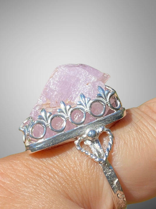 Handmade Raw Pink Kunzite Statement Ring