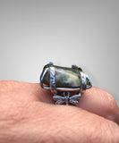 Free Form Green Moss Agate dragonfly split ring