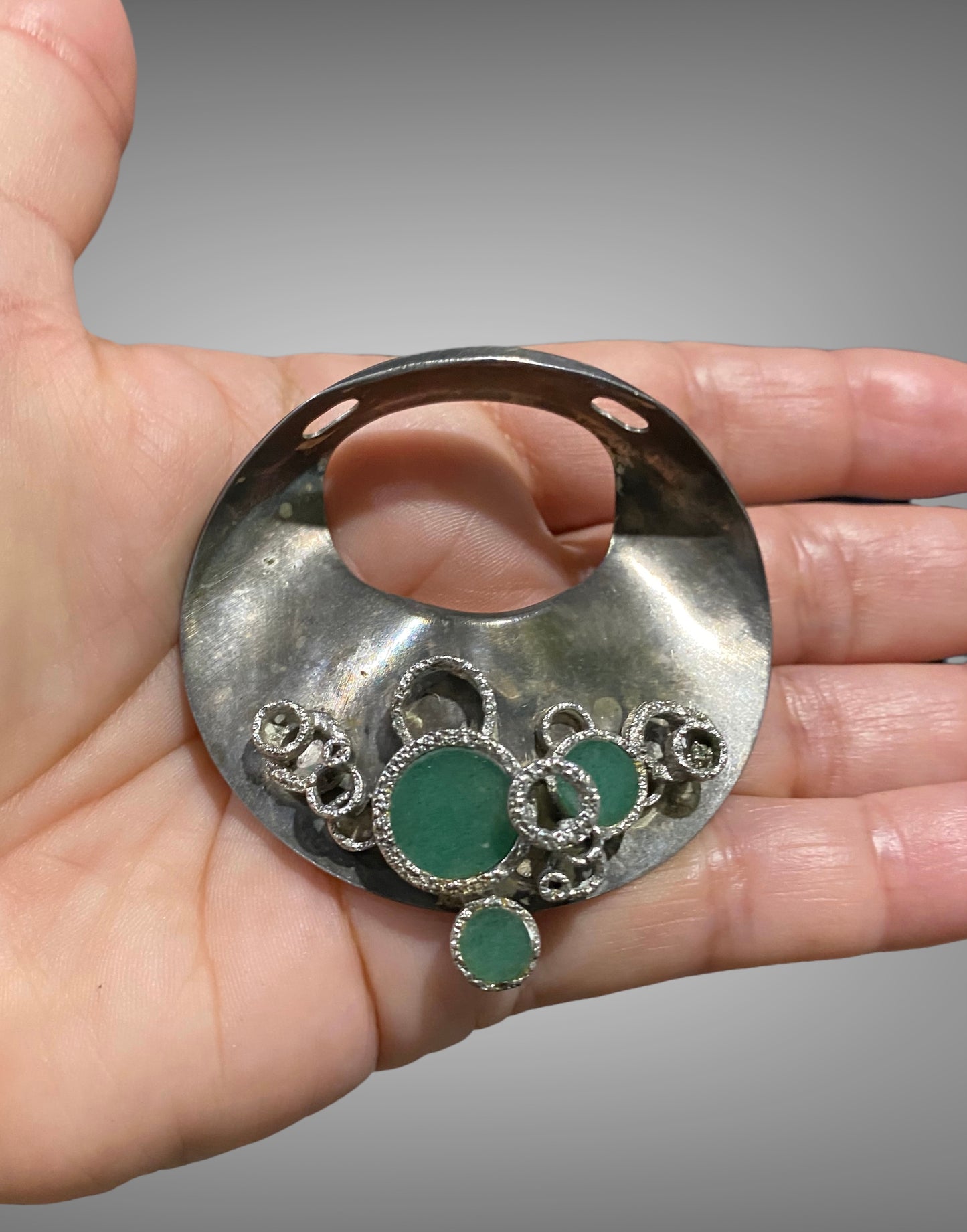 Rolph Scarlett Modernist 835 Silver Green Stone Pendant C1950-70