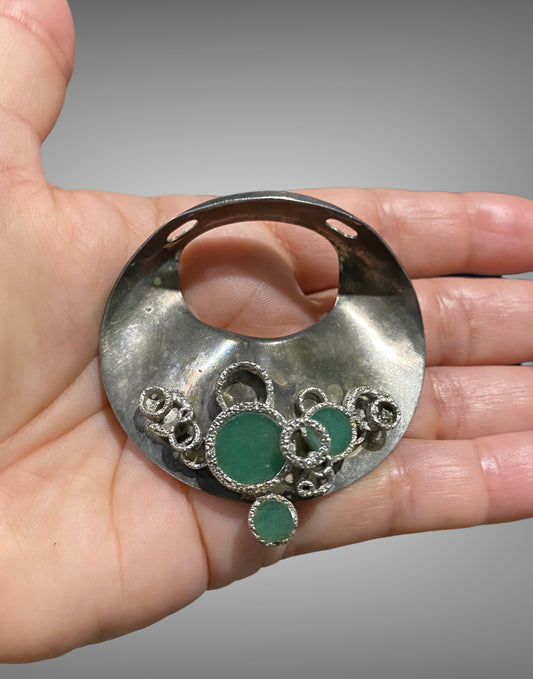 Rolph Scarlett Modernist 835 Silver Green Stone Pendant C1950-70