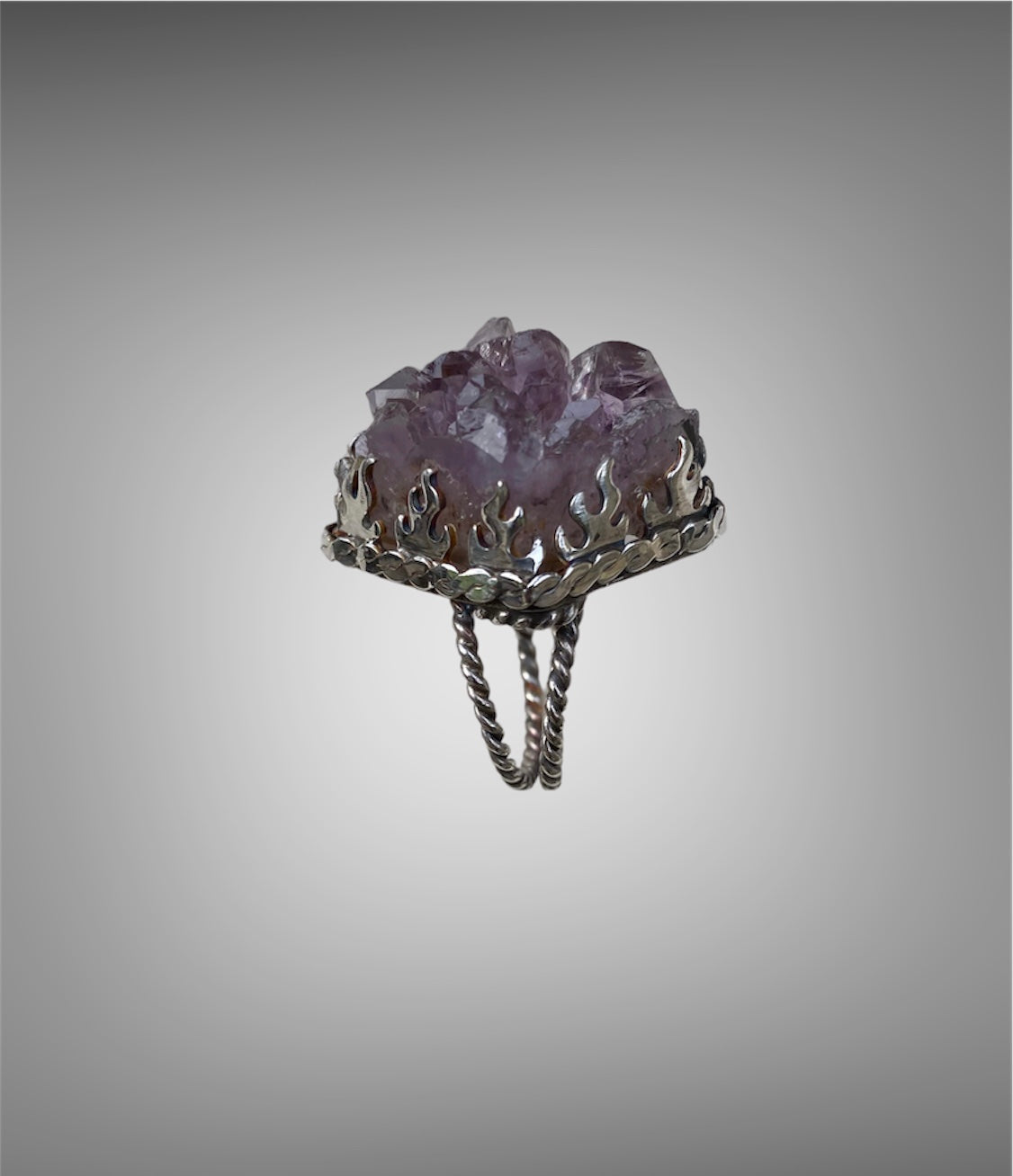 Hanmade Natural Amethyst Crystal Ring