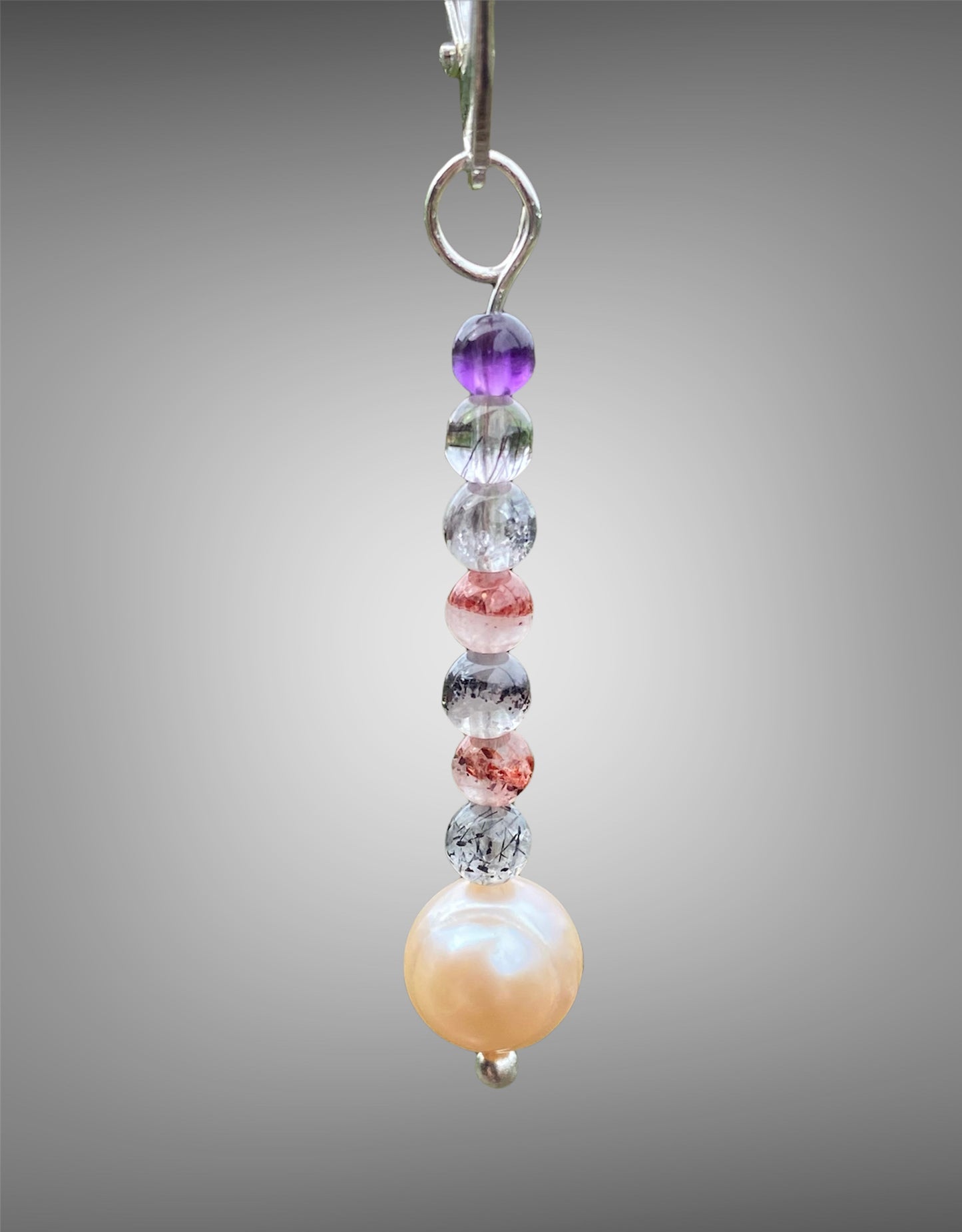 Natural Super Seven Crystal Beads and Peachy Pearl Earrings