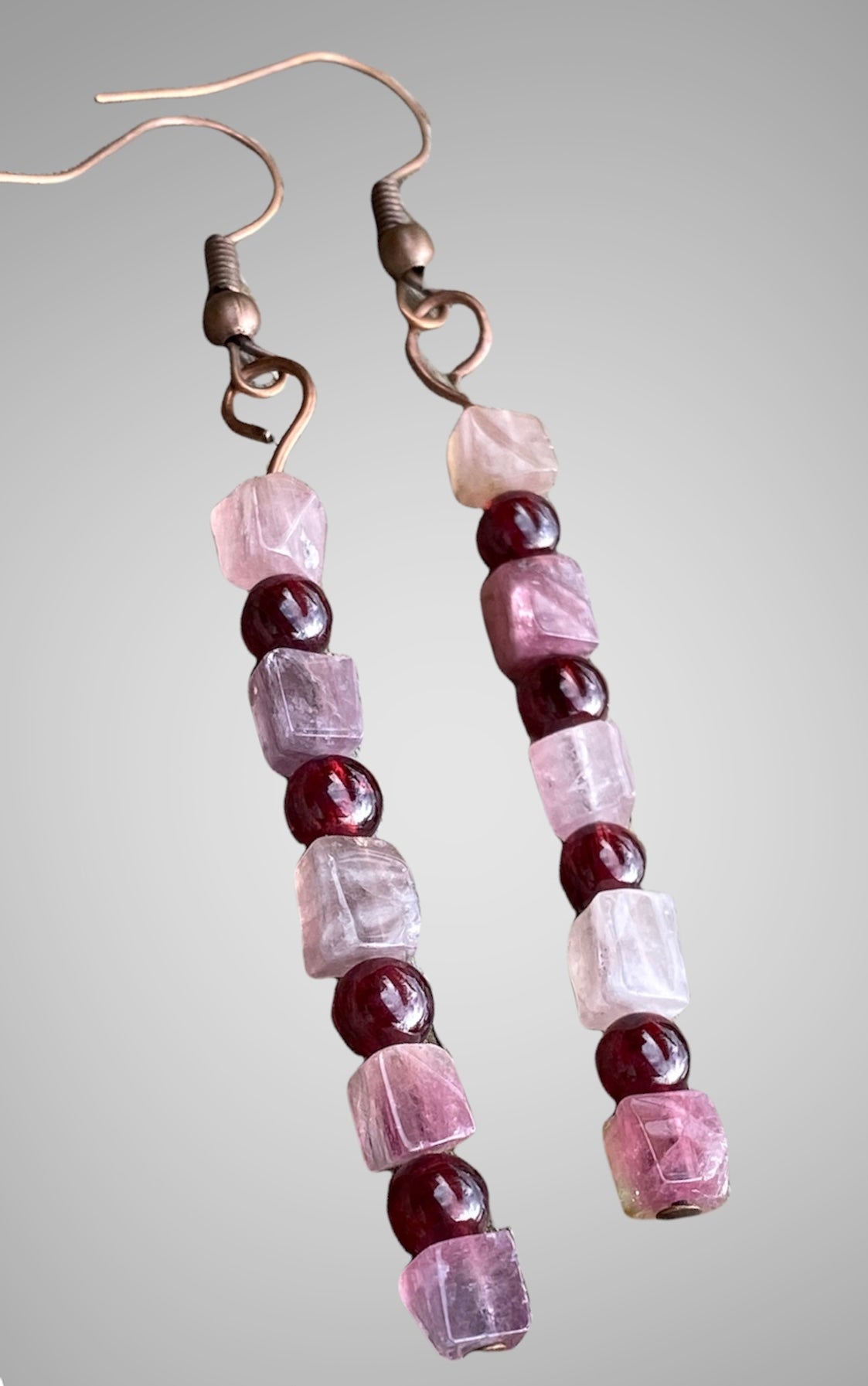 Pink tourmaline and 6mm Garnet Bead Copper Pendant
