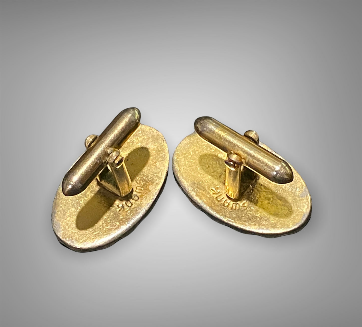 Vintage Swank Cufflinks Ornate Brushed and Polished Gold-Tone with Green Jade