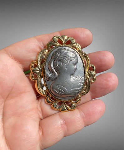Antiquities Couture Two Tone Cameo Pin Pendant