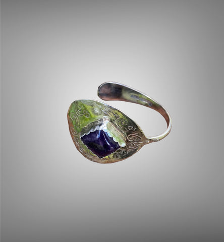 Up-cycled Vintage Spoon with a Square Amethyst Cuff Bracelet SOLD