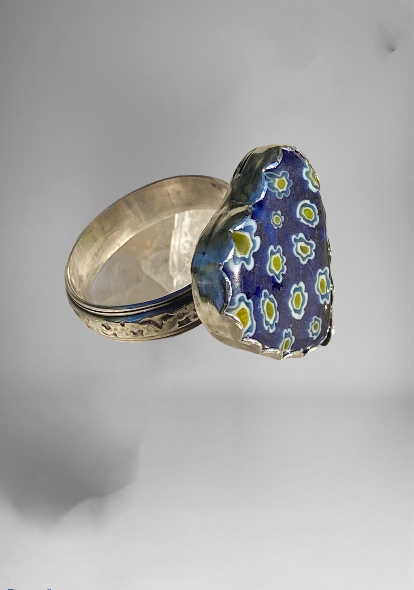 Handmade Millefiori Glass Blue Heart Ring