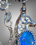 Silver Sand Cast Seahorse Pendant with Opal Doublet