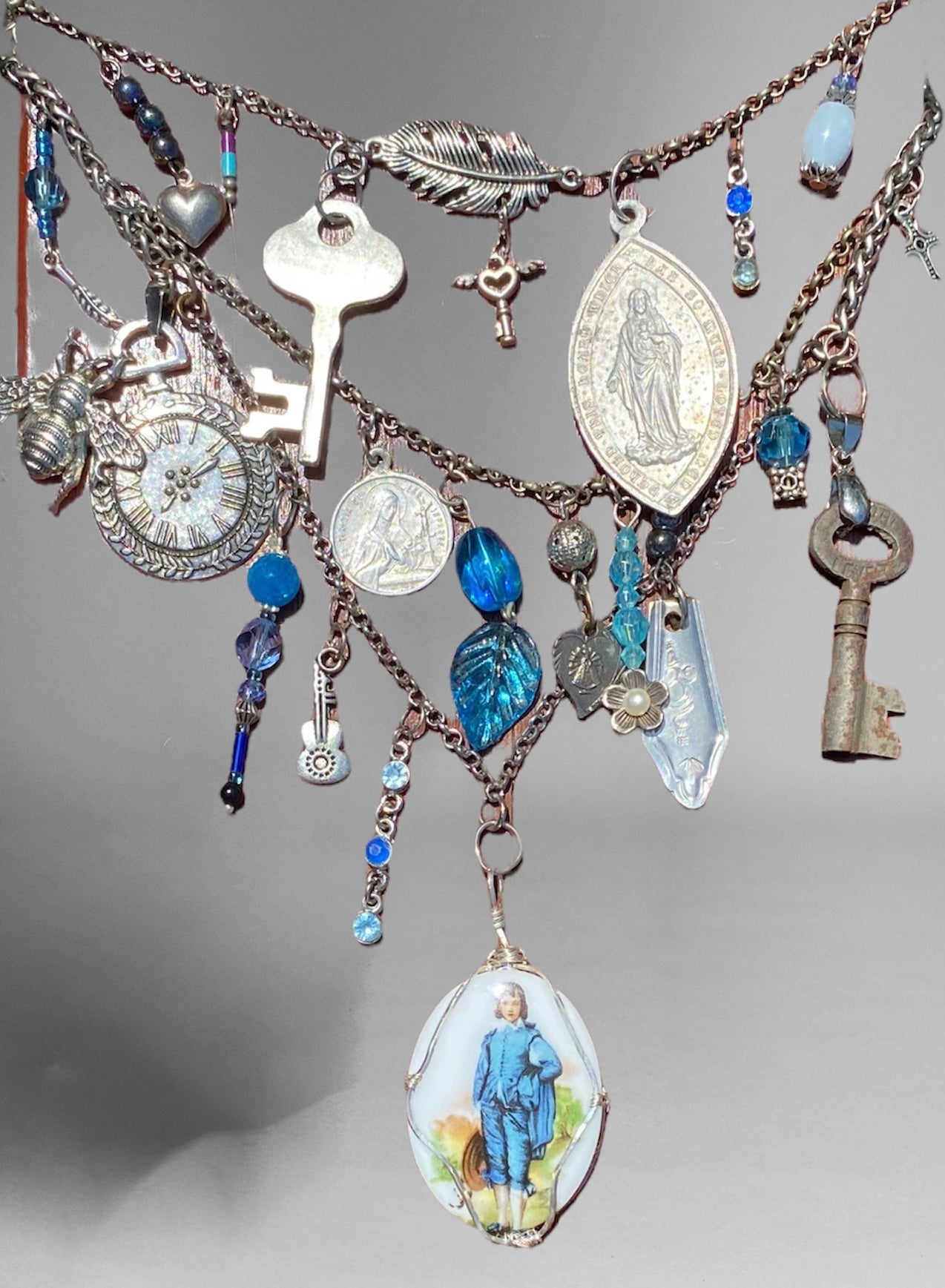 Blue Boy Altered Art Assemblage Necklace Pendant