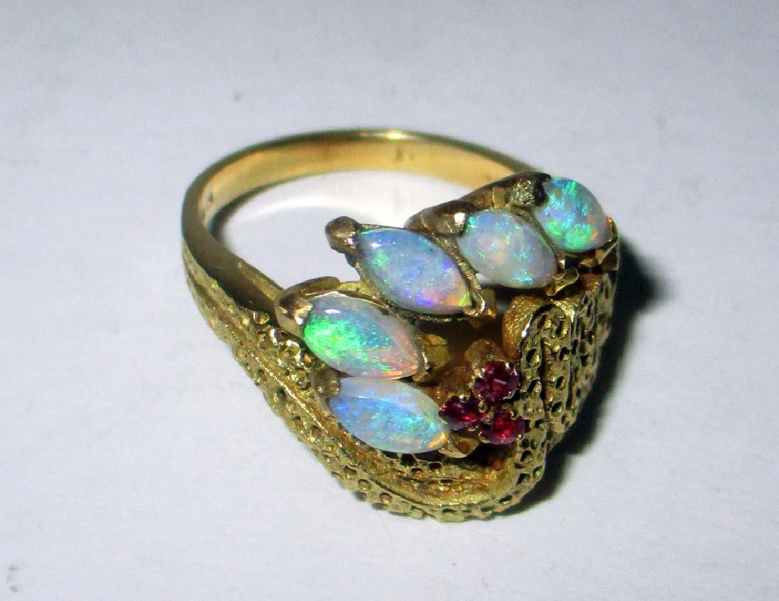 Unique 18K Yellow Gold Opal & Ruby Ring sold