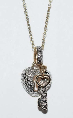 Gold Over Sterling Diamond Heart & Key Necklace
