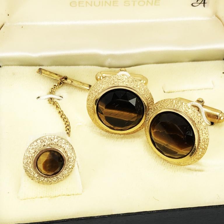 Anson Tigers Eye Cufflinks with Matching Tie Pin